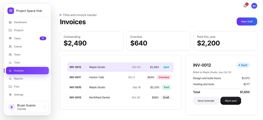 Invoice list and details